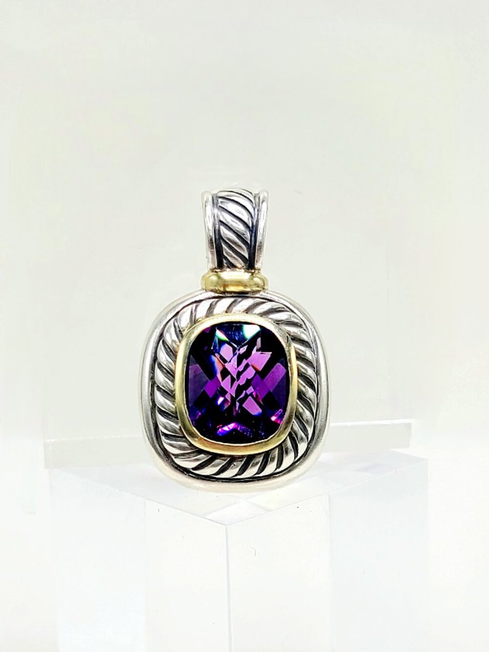 David Yurman Albion Amethyst Pendant w/ 14K Yellow Gold - 12mm - RARE